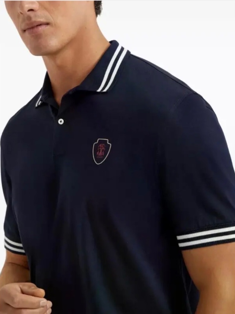 Brunello Cucinelli Logo Embroidered Striped Cotton Short-Sleeved Polo